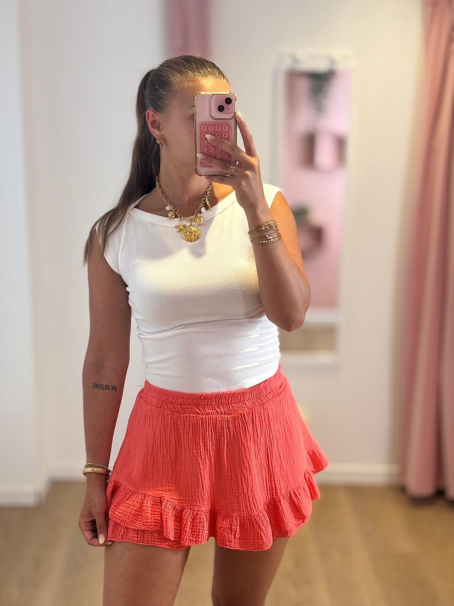 Jupe-Short Gaze de Coton - Corail