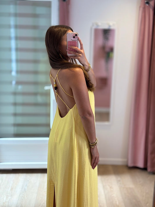 Robe Détails Perles - Jaune