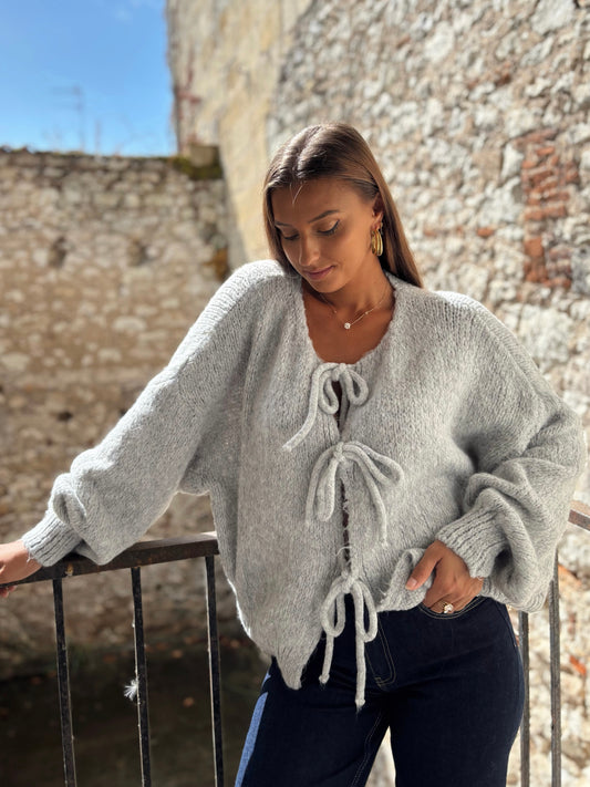 Gilet Noeuds en Maille Douce - Gris