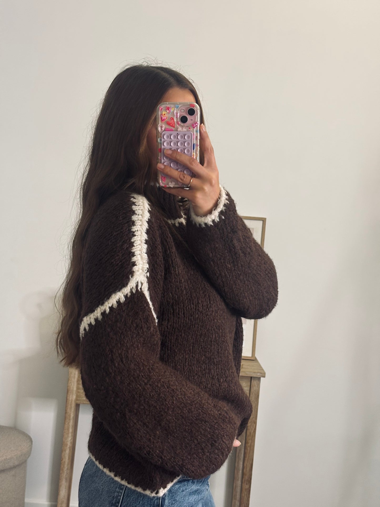 Pull Surpiqûres Blanches - Chocolat