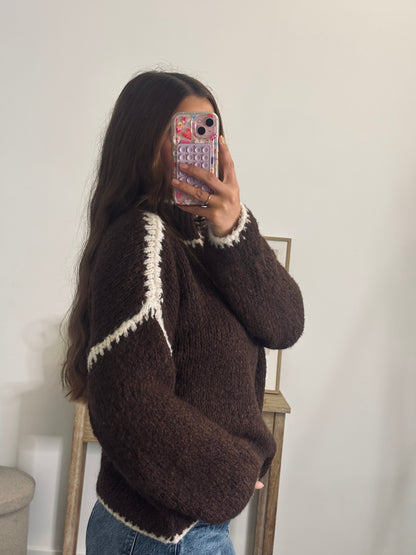 Pull Surpiqûres Blanches - Chocolat