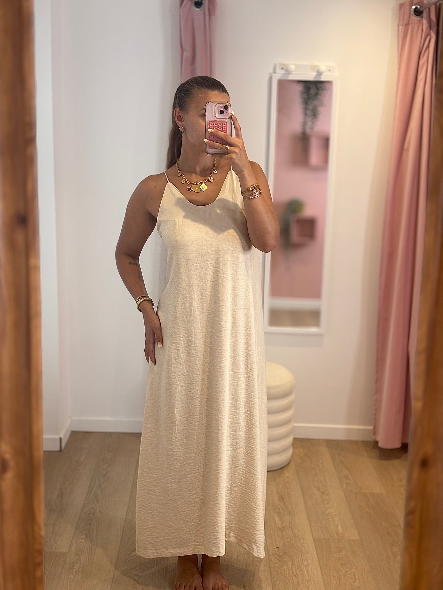 Robe Détails Perles - Beige