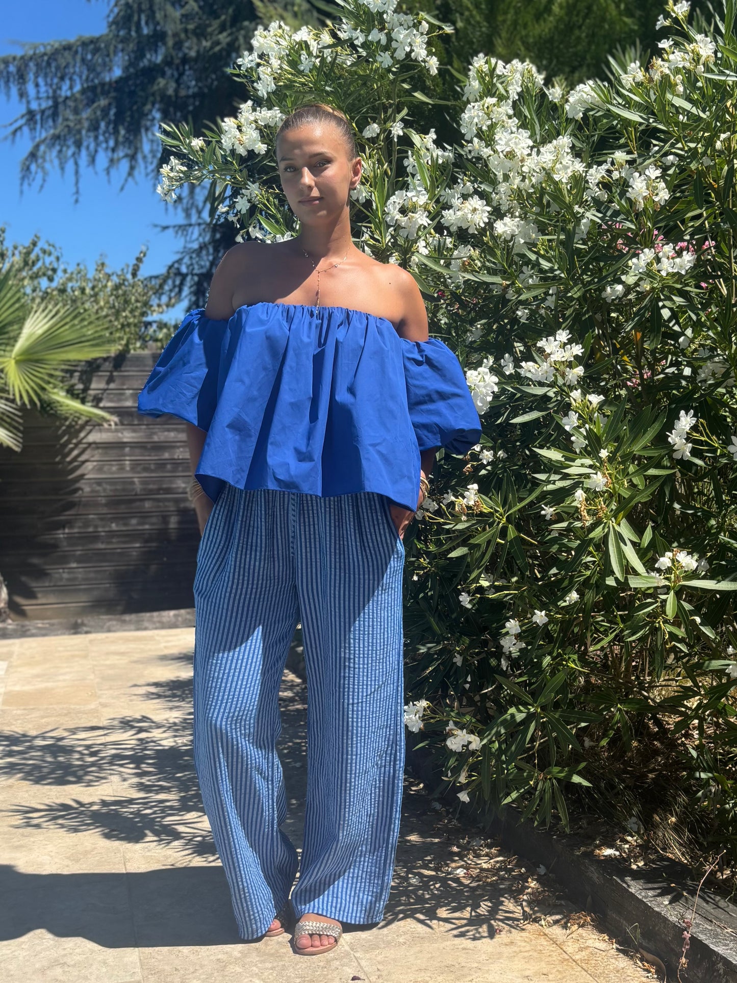 Pantalon Fluide à Rayure - Bleu Marine
