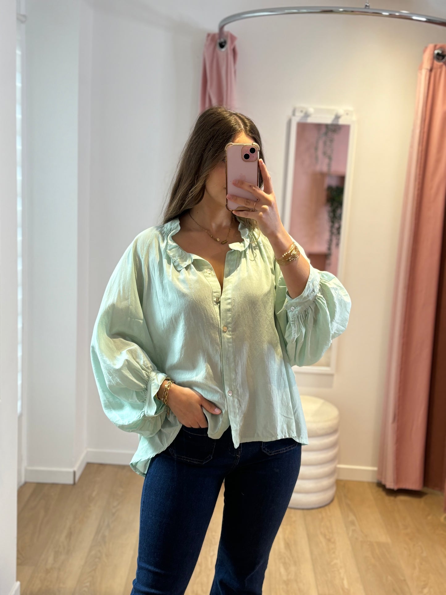 Chemise Soie & Voile de Coton vert d'eau