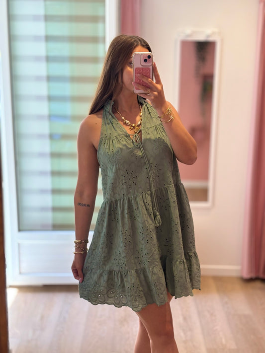 Robe Courte Brodée – Kaki