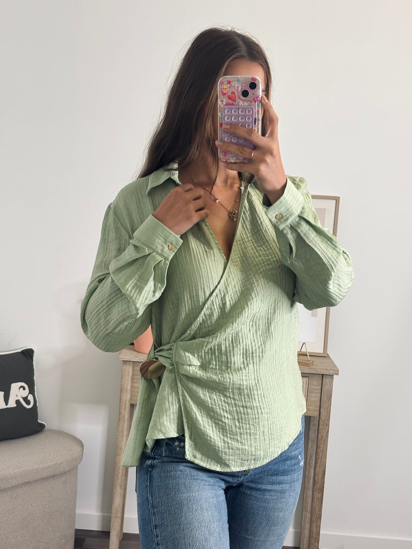 Blouse Cache-Cœur - Vert d’eau