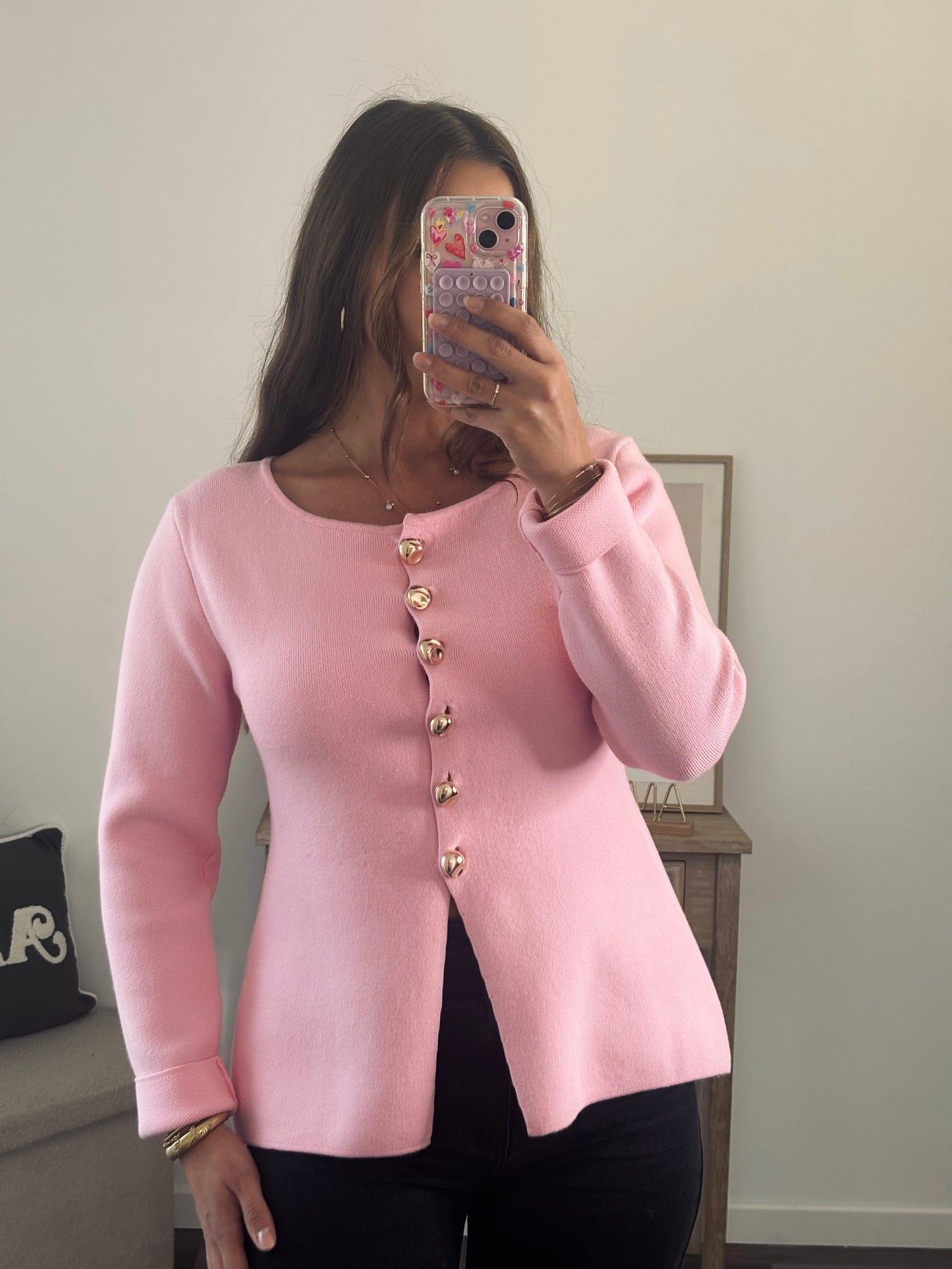 Gilet à Boutons Dorés - Rose