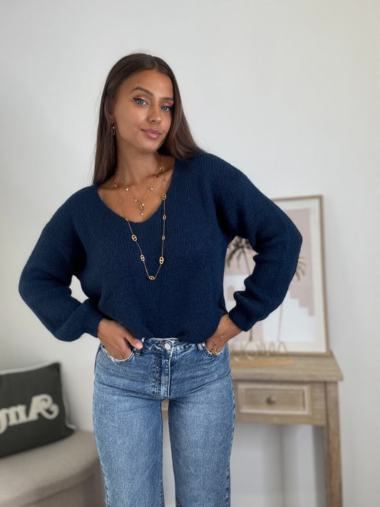 Pull Doux Col V - Bleu Marine