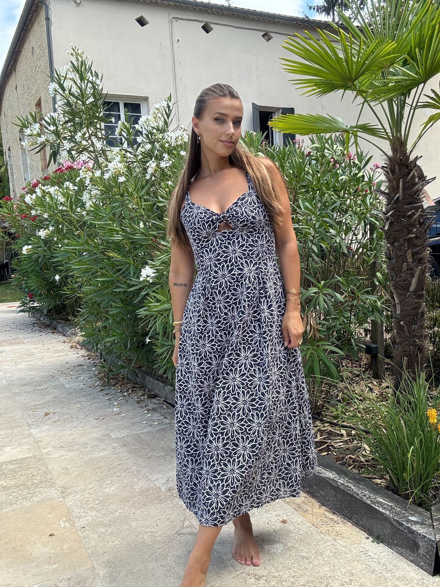 Robe Longue Fleurie - Bleu Marine