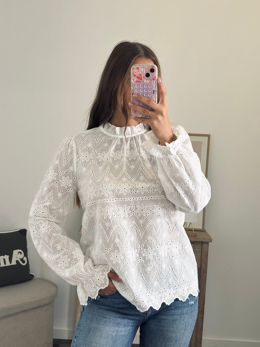 Blouse Fleurie Brodée - Blanche