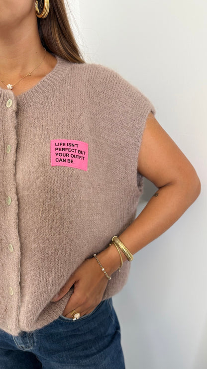Gilet Sans Manche à Inscription - Taupe