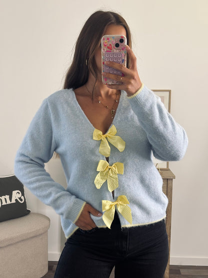 Pull Noeuds Dos Jaune - Bleu Ciel