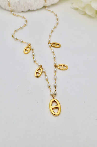 Collier - Maille Marine & Perles