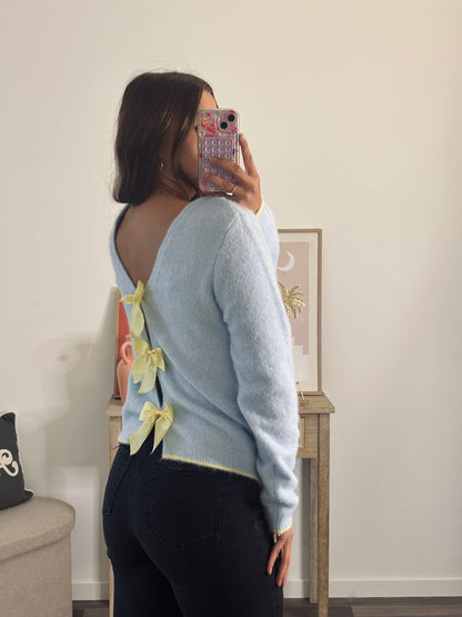 Pull Noeuds Dos Jaune - Bleu Ciel