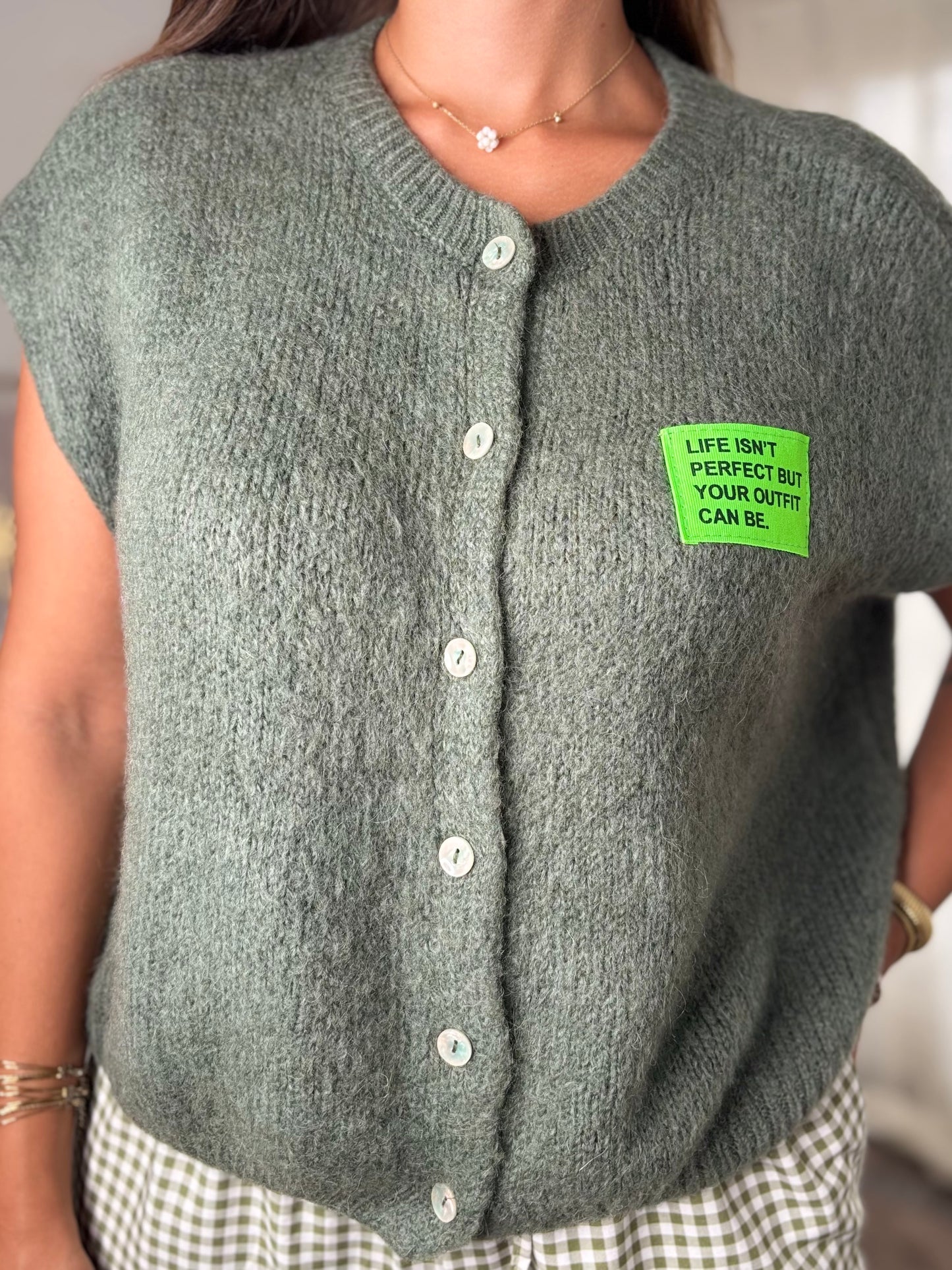 Gilet Sans Manche à Inscription - Kaki