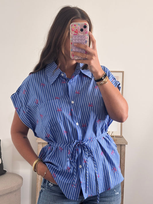 Chemise à Rayures Détails Noeuds - Bleu et Rose