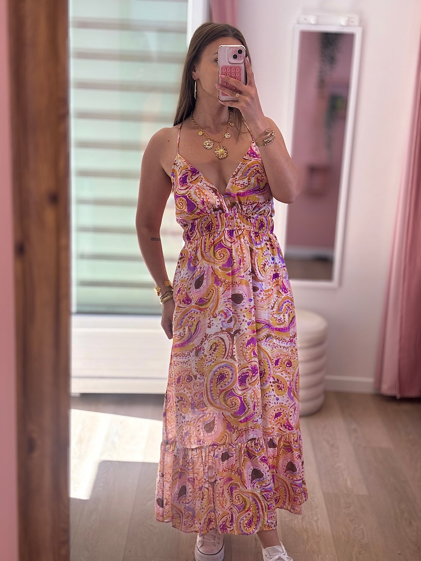 Robe Longue Imprimé Cachemire - Dos Lacé