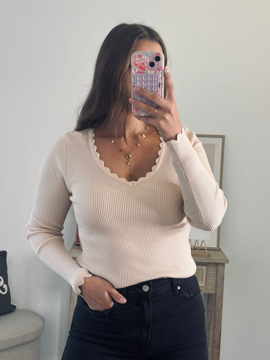 Pull Côtelé - Beige