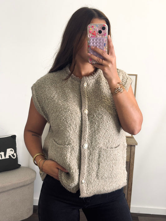 Gilet Maille Bouclette - Beige