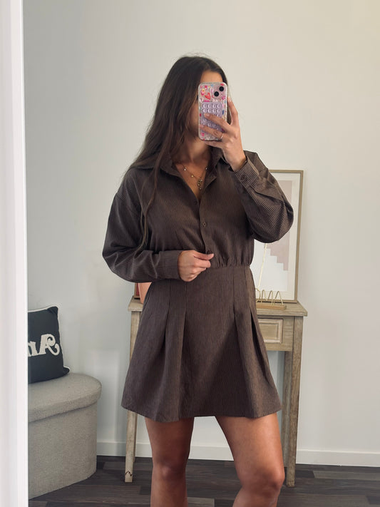 Robe Chemise à Rayures - Marron