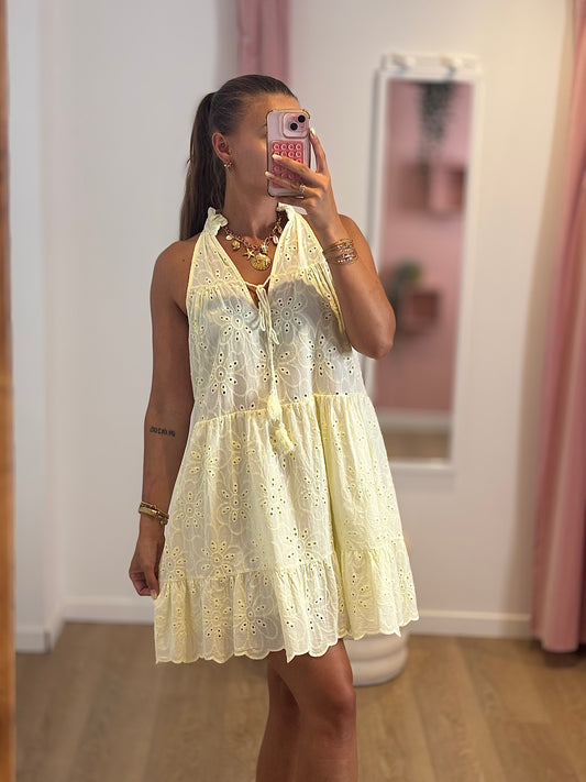 Robe Courte Brodée – Jaune
